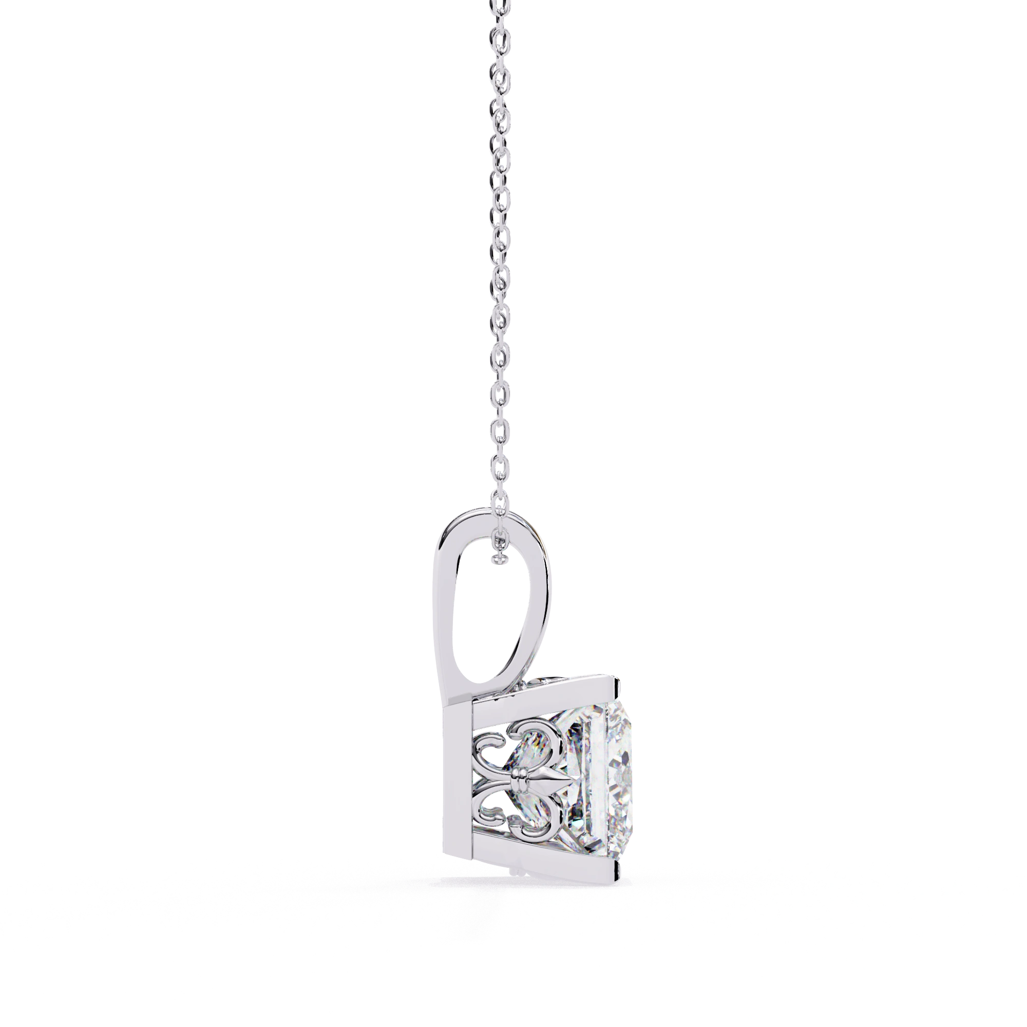 2.74 Ct Princess Cut Lab Diamond Pendant Bold White Gold Setting