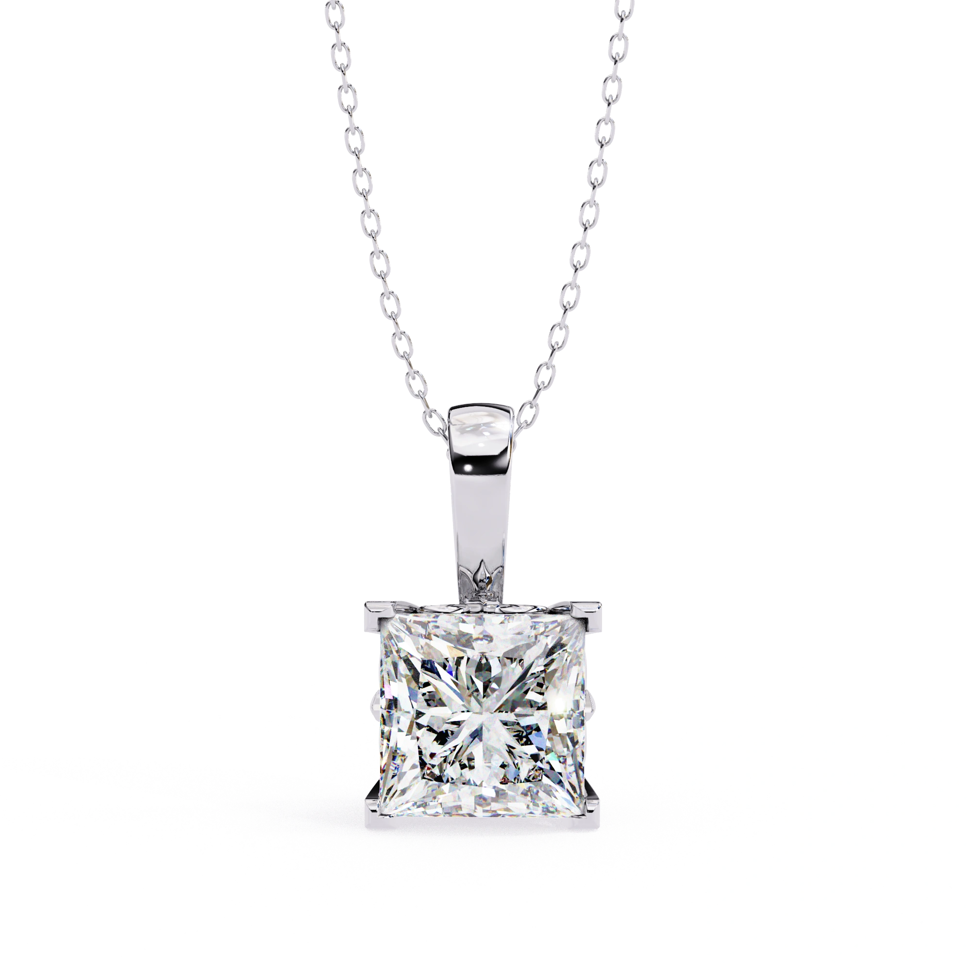 2.74 Ct Princess Cut Lab Diamond Pendant Bold White Gold Setting Lab Diamond