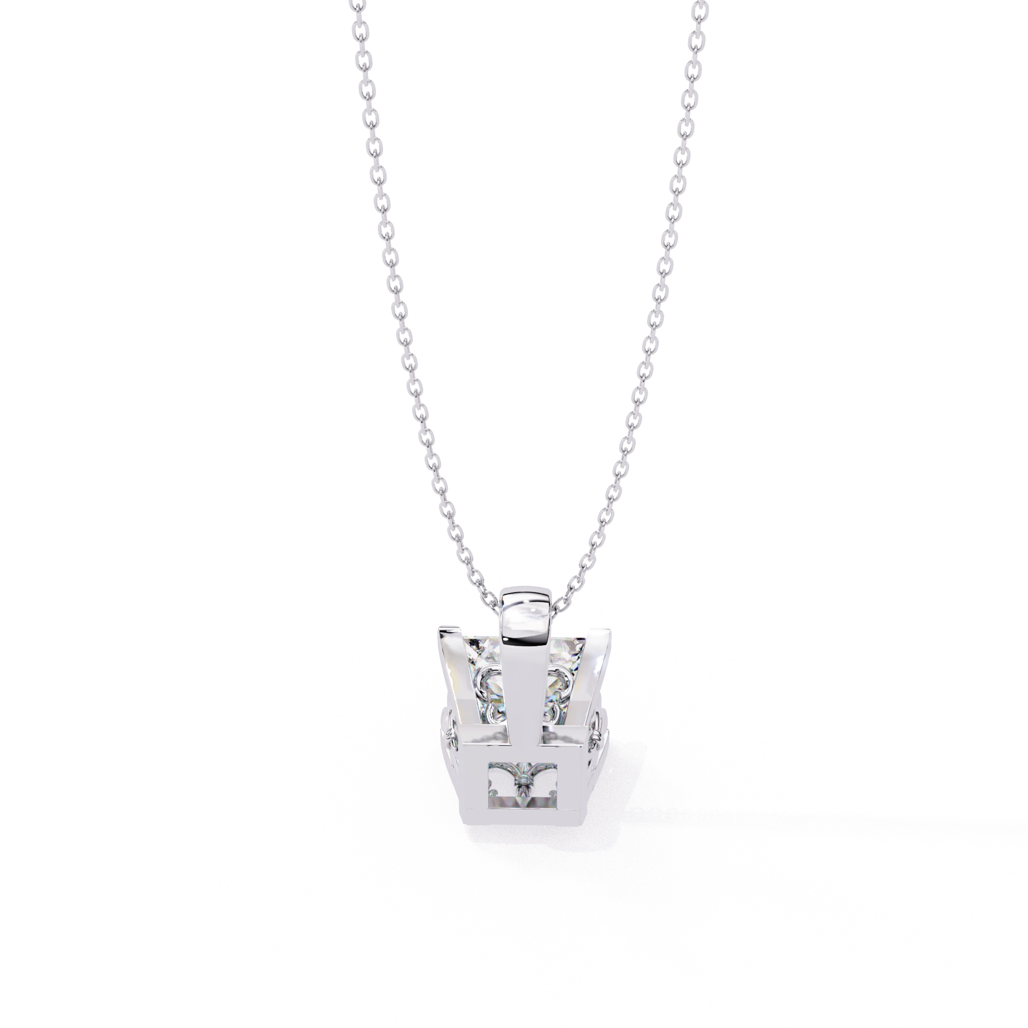 2.74 Ct Princess Cut Lab Diamond Pendant Bold White Gold Setting
