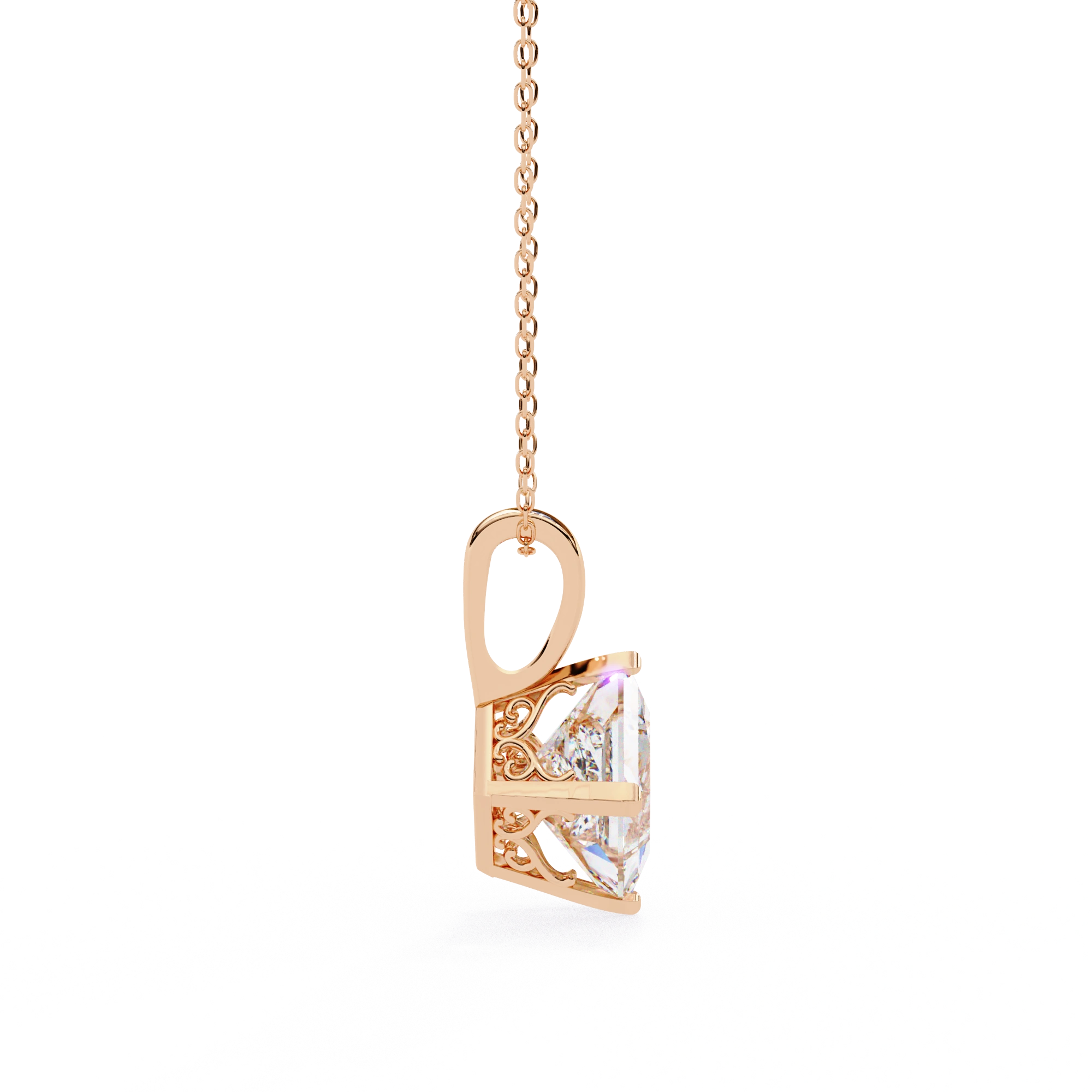 3 Ct Princess Cut Lab Diamond Solitaire Pendant Rose Gold