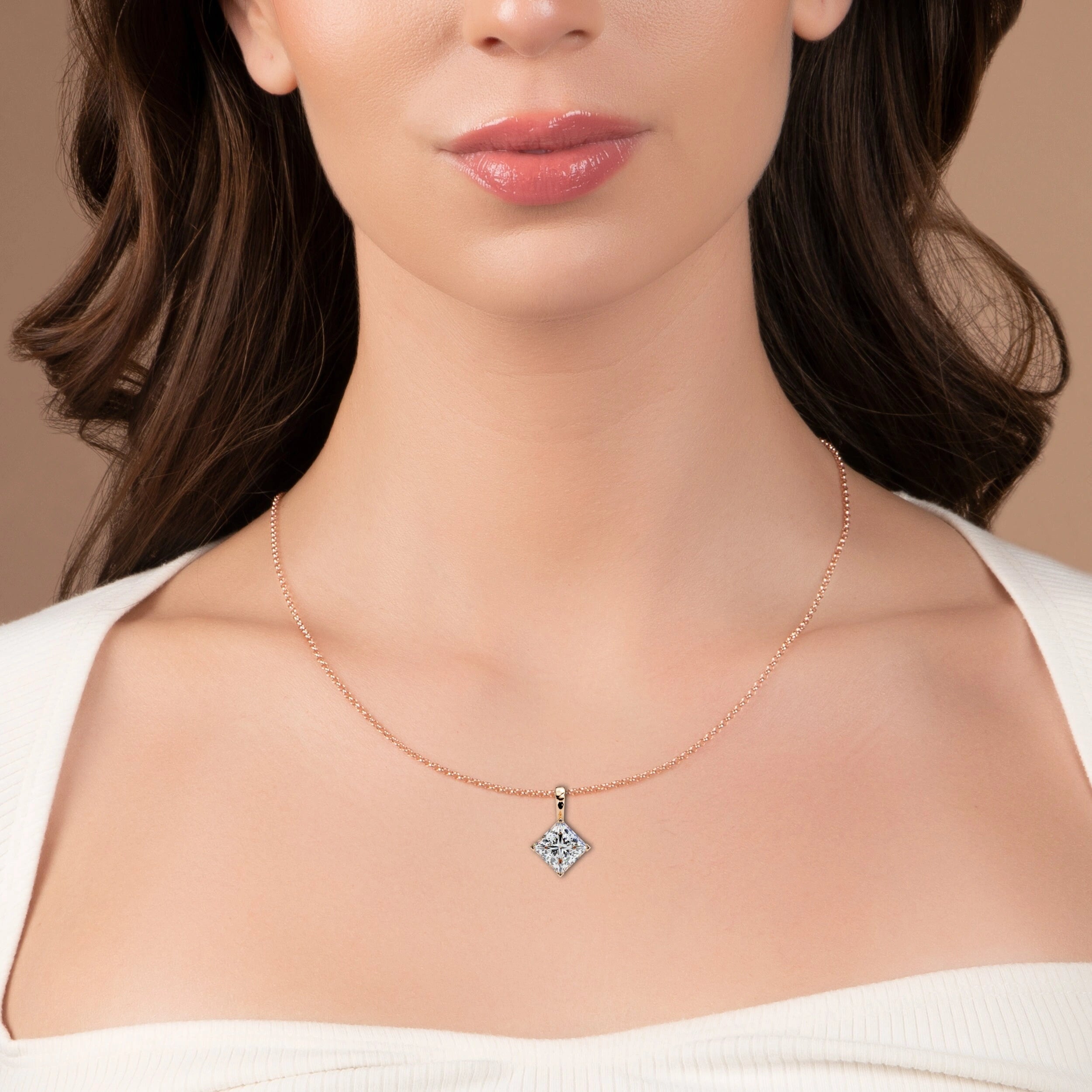 3 Ct Princess Cut Lab Diamond Solitaire Pendant Rose Gold