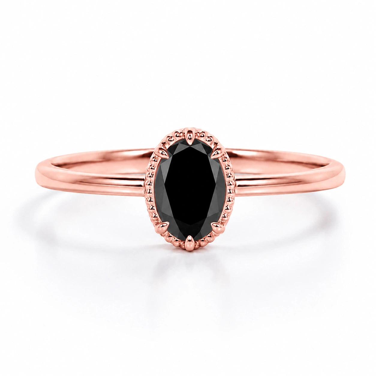 Unique 2 Carat Design Oval Cut Black Diamond Solitaire Engagement Ring 10K Rose Gold Black Diamond Ring