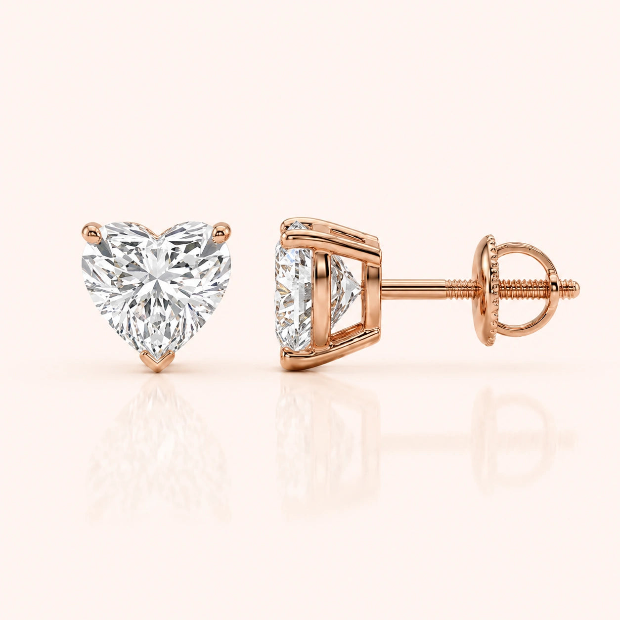Luxury Heart Diamond Stud Earrings by Size & Setting