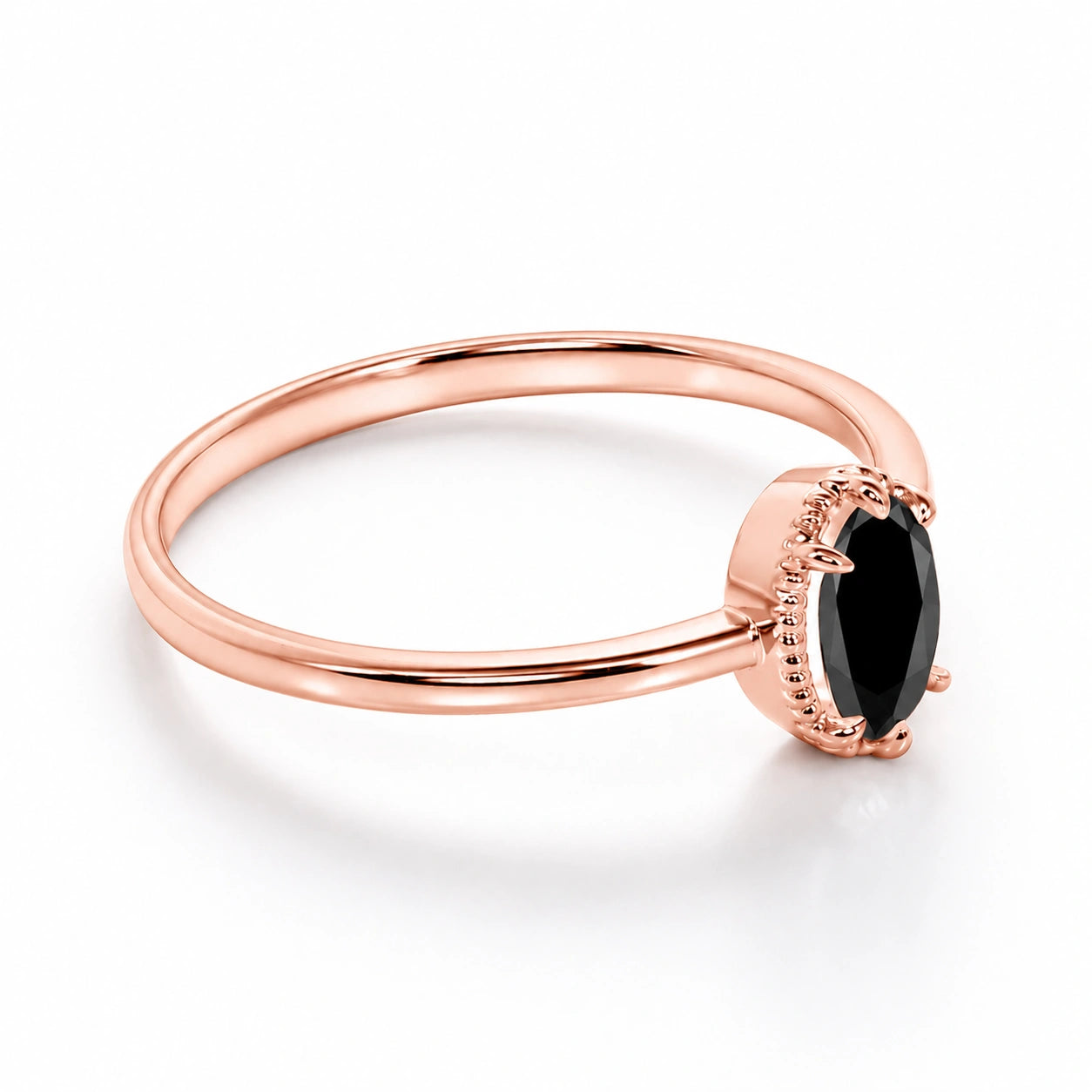Unique 2 Carat Design Oval Cut Black Diamond Solitaire Engagement Ring 18K Rose Gold Black Diamond Ring