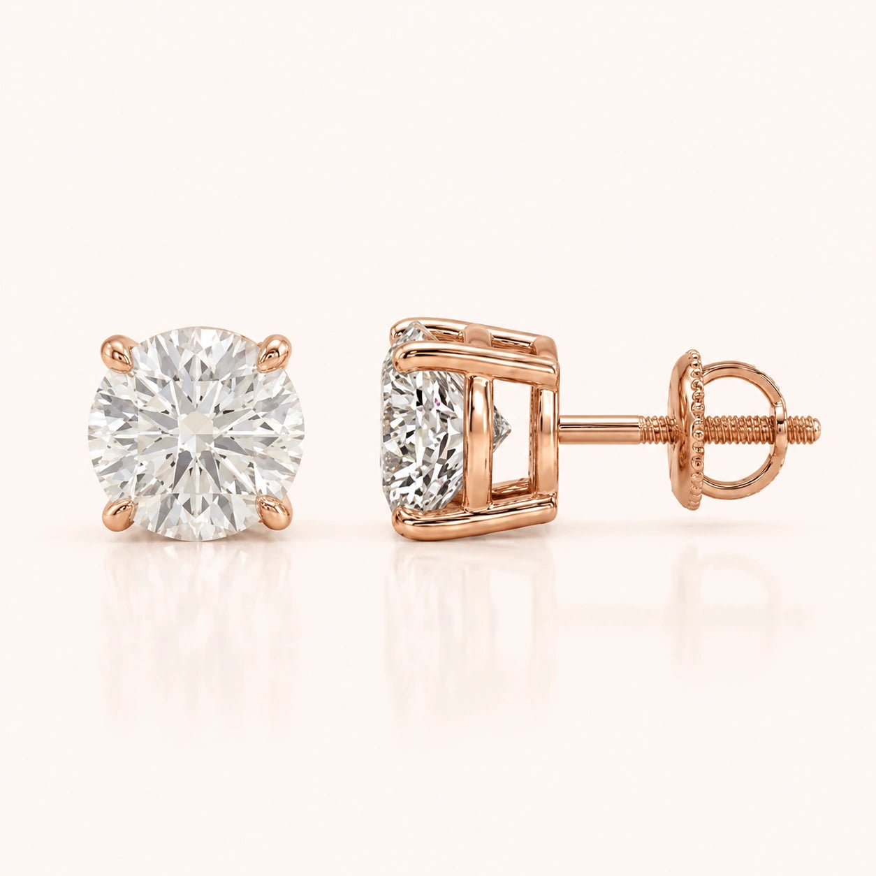Luxury Round Diamond Stud Earrings by Size & Setting