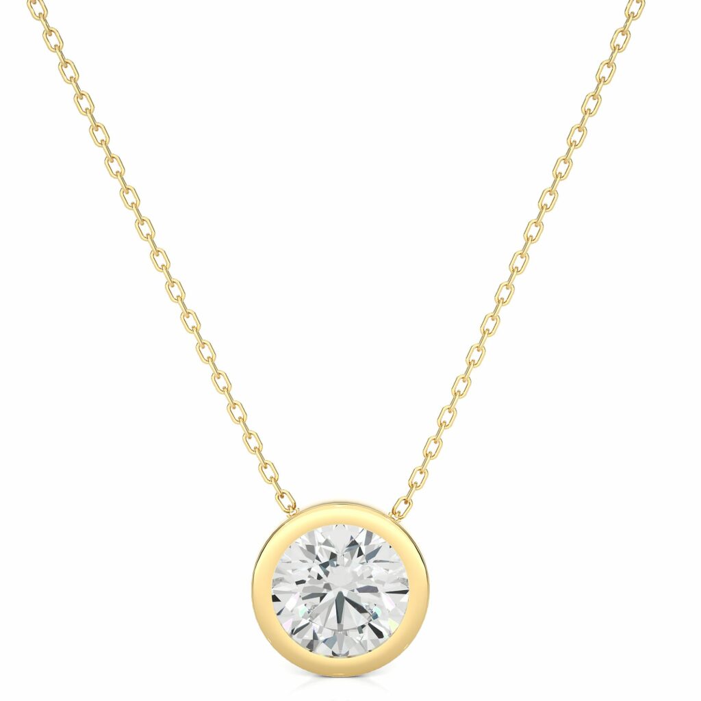 1.25 Carat Round Cut Bezel Setting Diamond Pendant In White Gold Lab Diamond