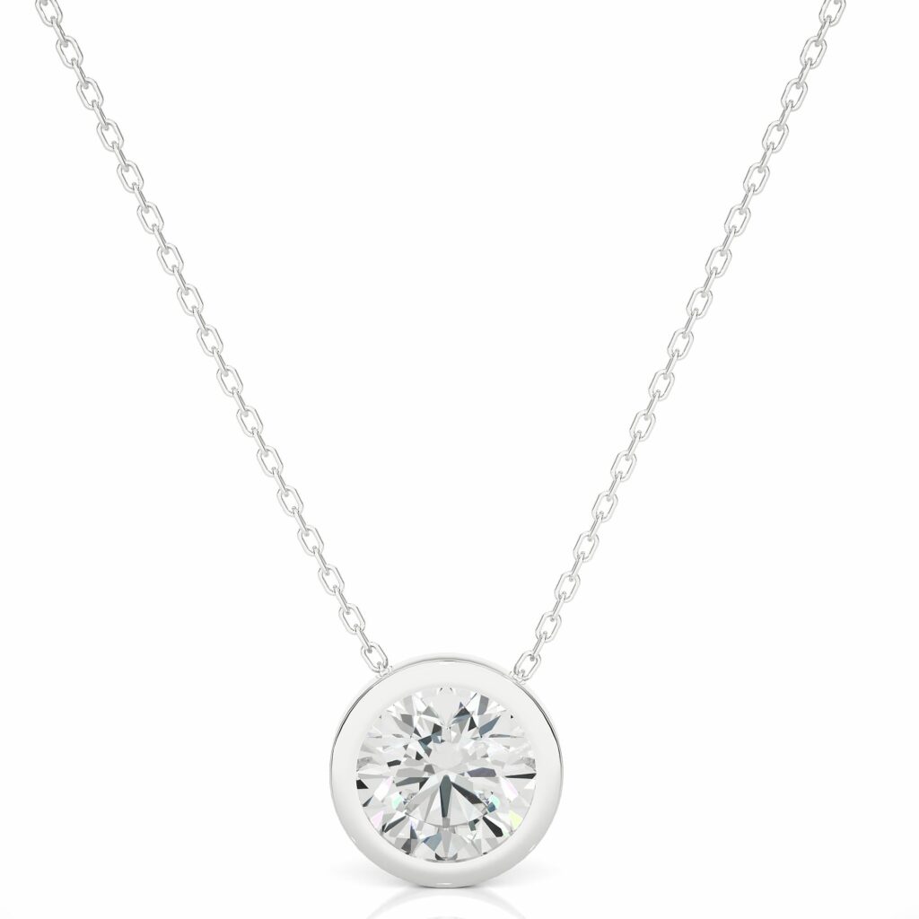 1.25 Carat Round Cut Bezel Setting Diamond Pendant In White Gold Lab Diamond