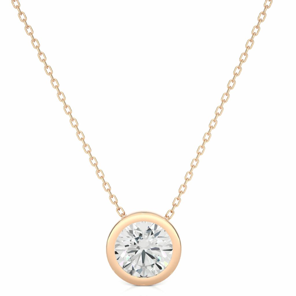 1.10 Carat Round Cut Bezel Setting Diamond Pendant In Yellow Gold Rose