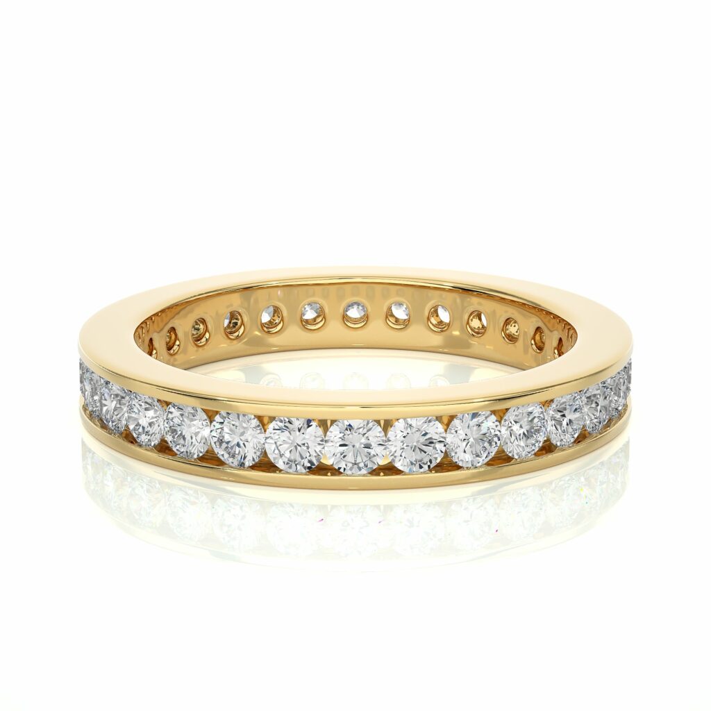 1.20 Carat Round Shaped Channel Set Lab Diamond Eternity Band In White Gold Yellow