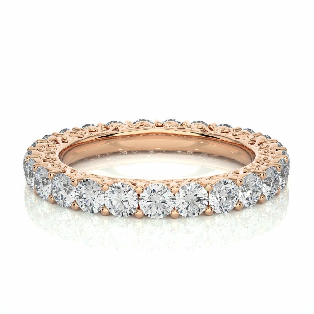 2.30 Carat Filigree Prong Setting Diamond Eternity Band In Rose Gold Rose