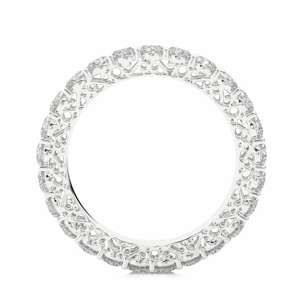 2.38 Carat Filigree Lab Diamond Eternity Band In White Gold Eternity Wedding Rings