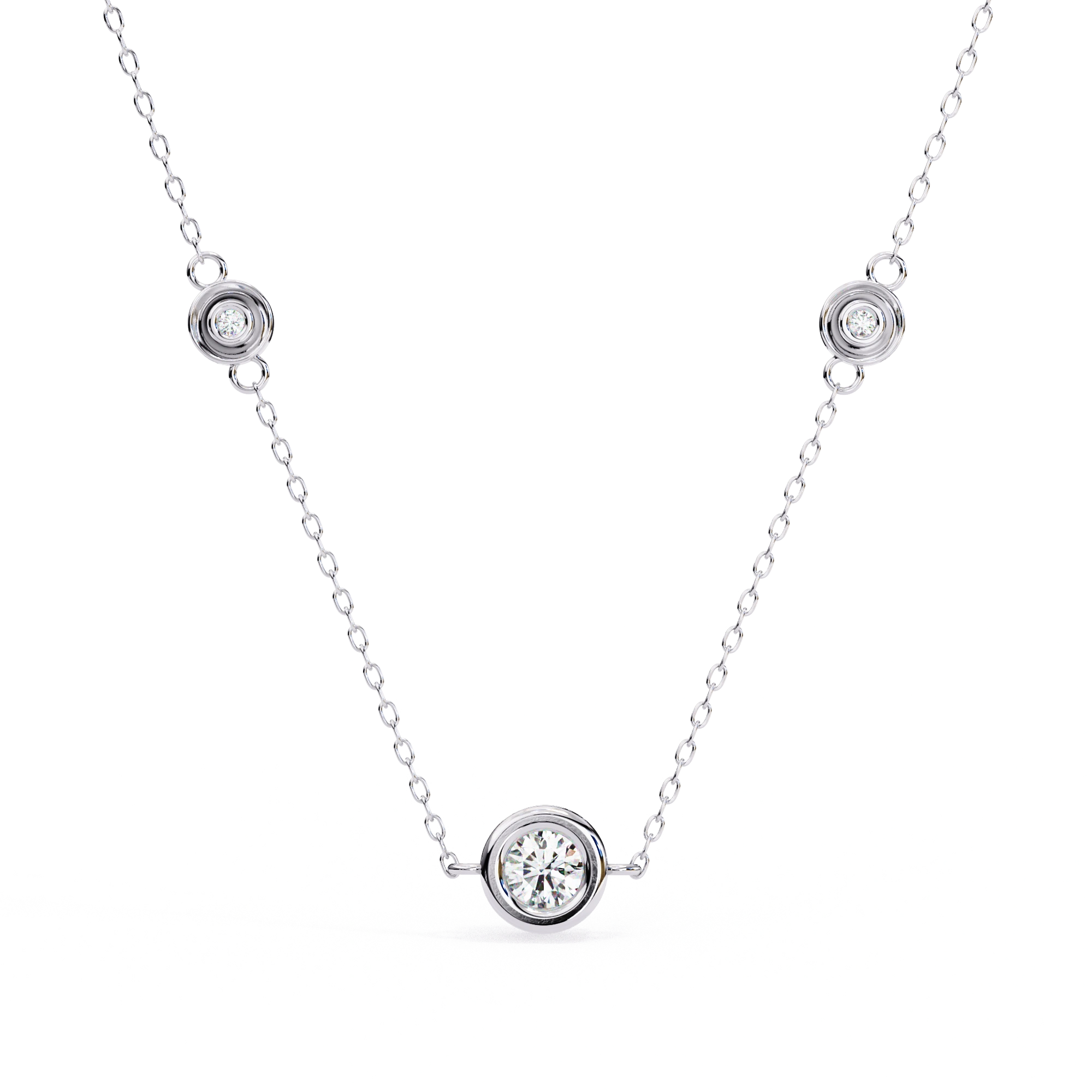 Round Cut Lab Diamond Bezel Set Necklace In Rose Gold 950 Platinum Natural Diamond