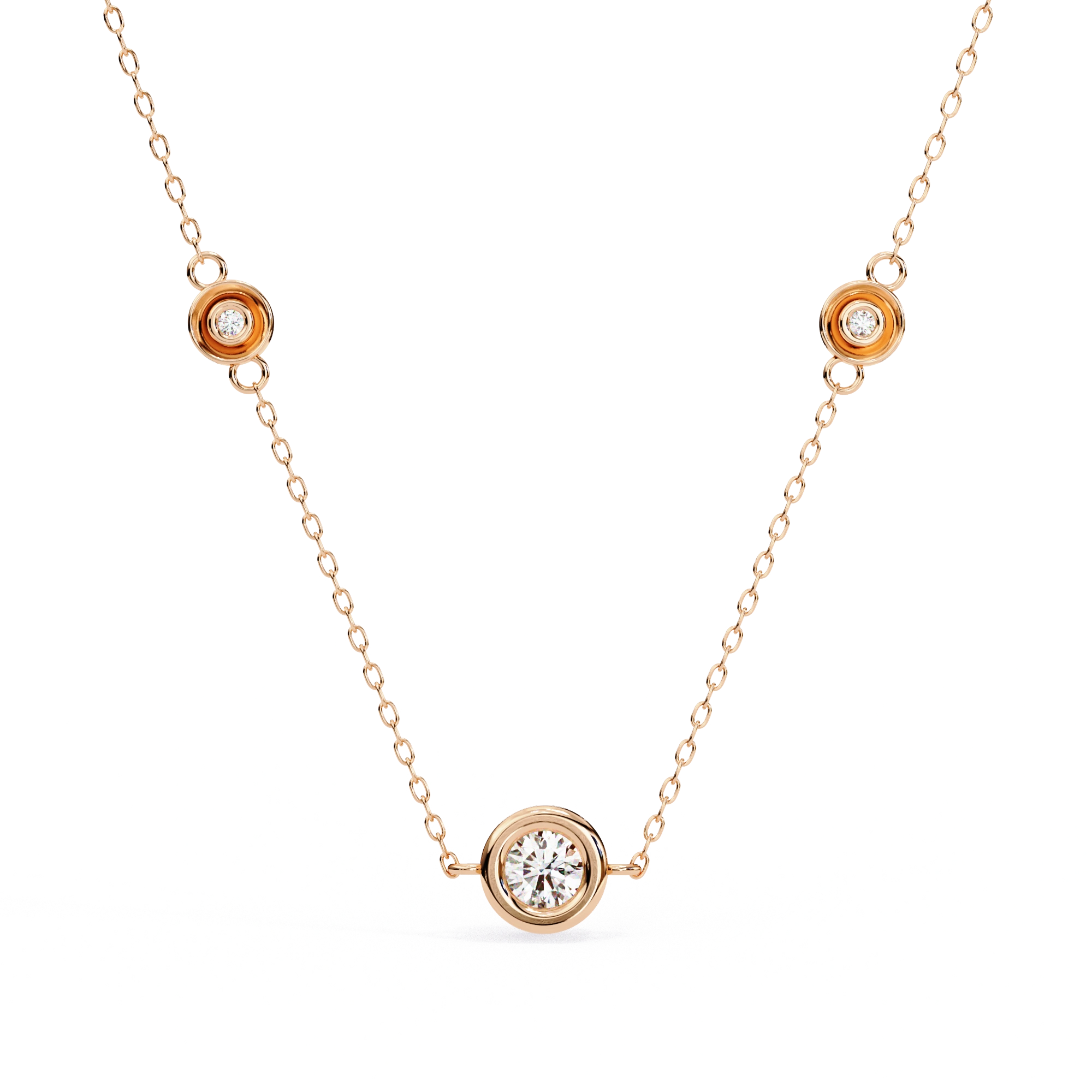 Round Cut Lab Diamond Bezel Set Necklace In Rose Gold 18K Rose Gold Natural Diamond