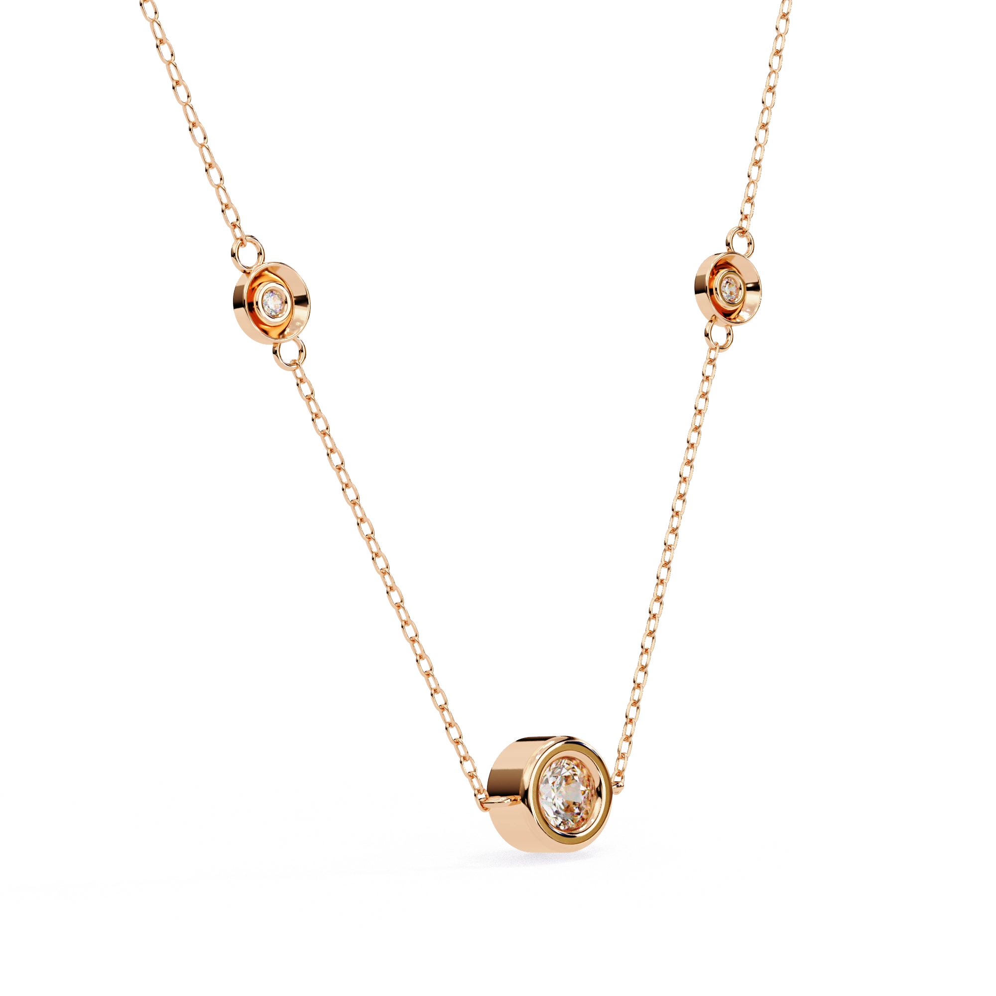 Round Cut Lab Diamond Bezel Set Necklace In Rose Gold