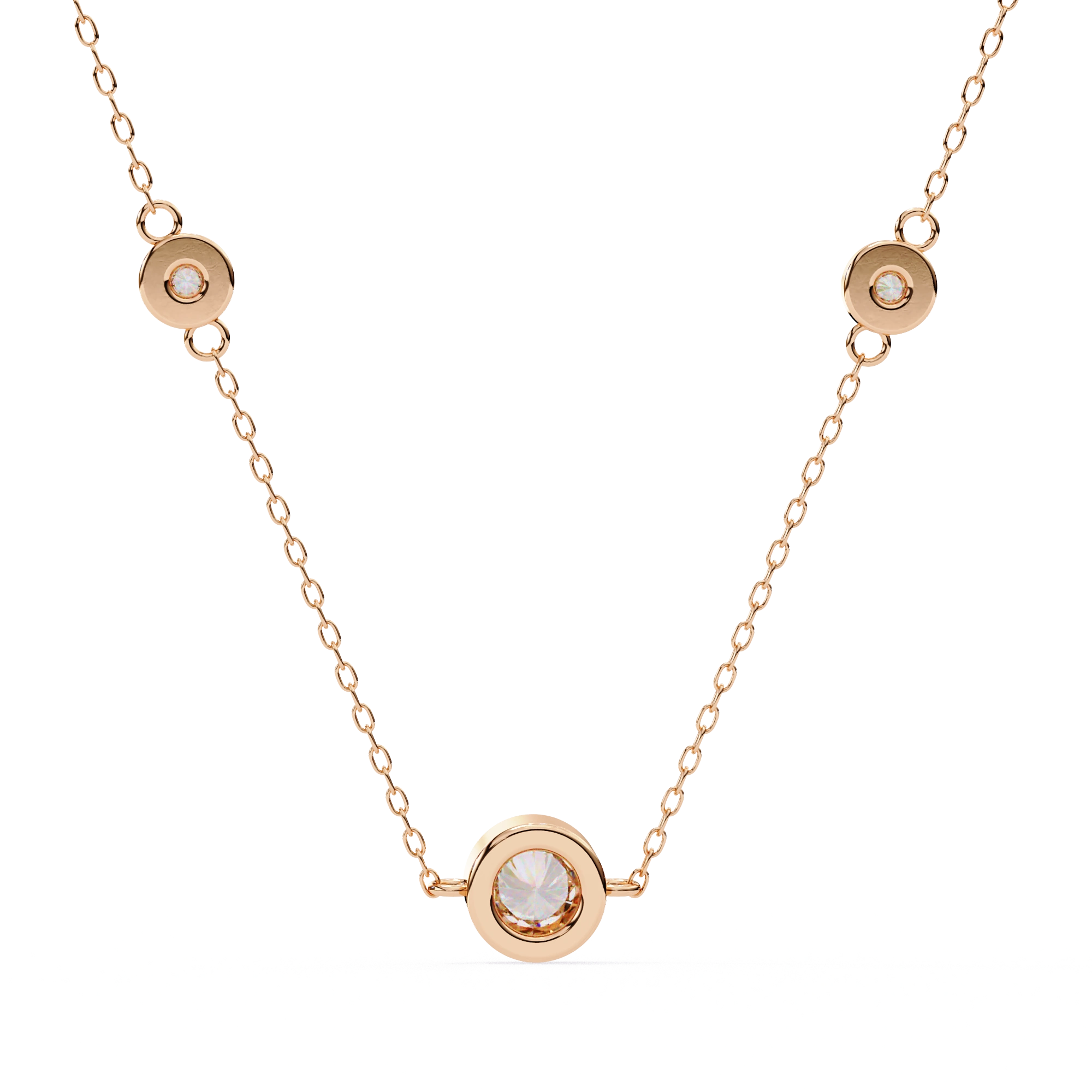 Round Cut Lab Diamond Bezel Set Necklace In Rose Gold