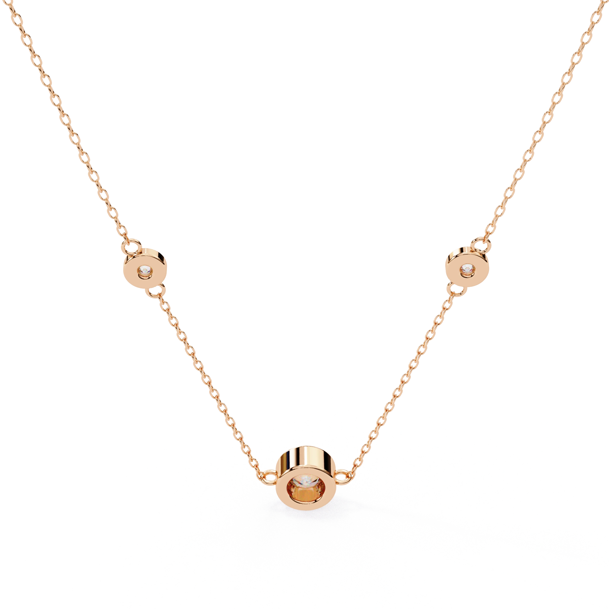 Round Cut Lab Diamond Bezel Set Necklace In Rose Gold