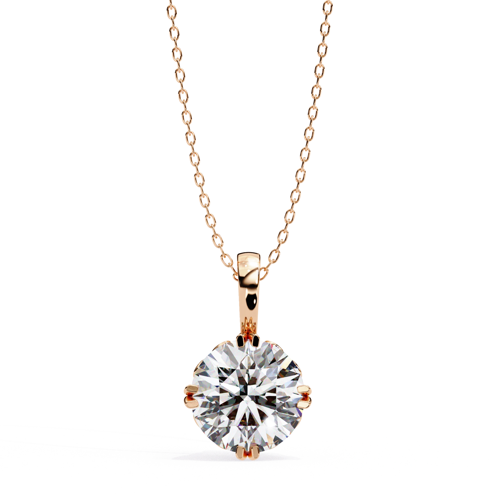2 Ct Round Lab Diamond Solitaire Pendant Six Prong Rose Gold Lab Diamond