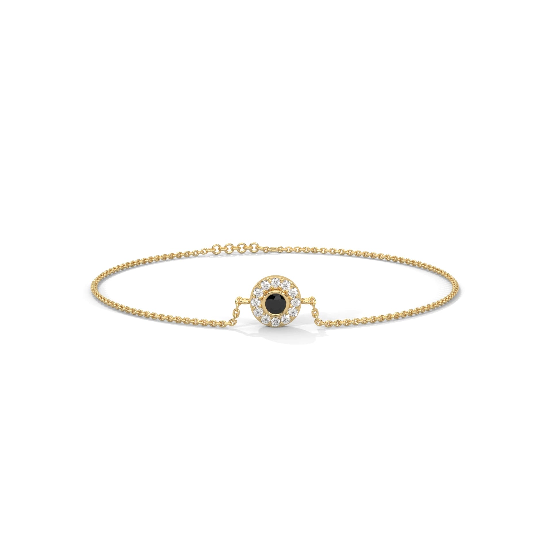 Round Cut Halo Black & White Diamond Bracelet 18K Yellow Gold