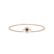 Round Cut Halo Black & White Diamond Bracelet 18K Rose Gold