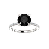 Round Cut White & Black Diamond Solitaire Engagement Ring