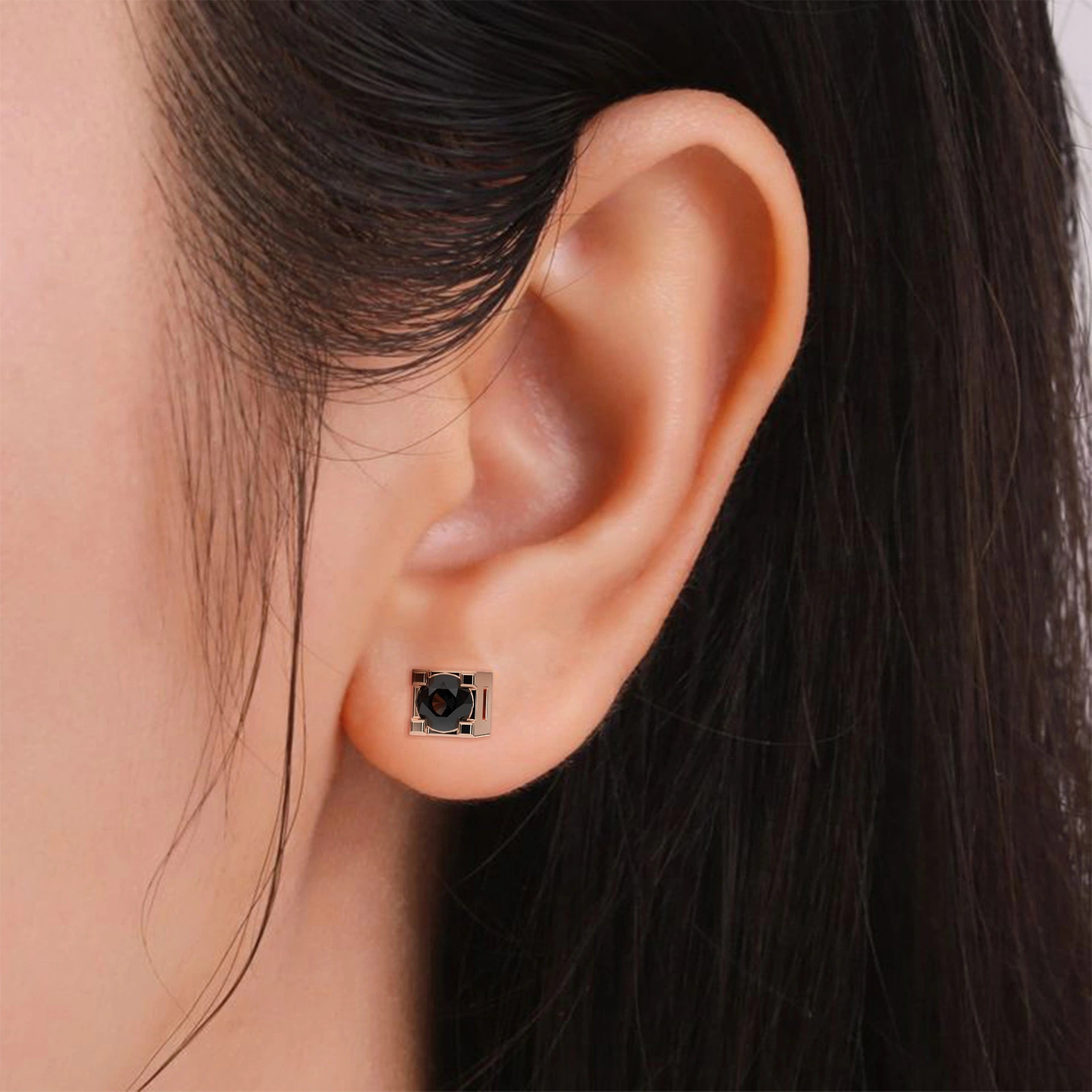 0.08 Carat Black Diamond Halo Earrings in Rose Gold