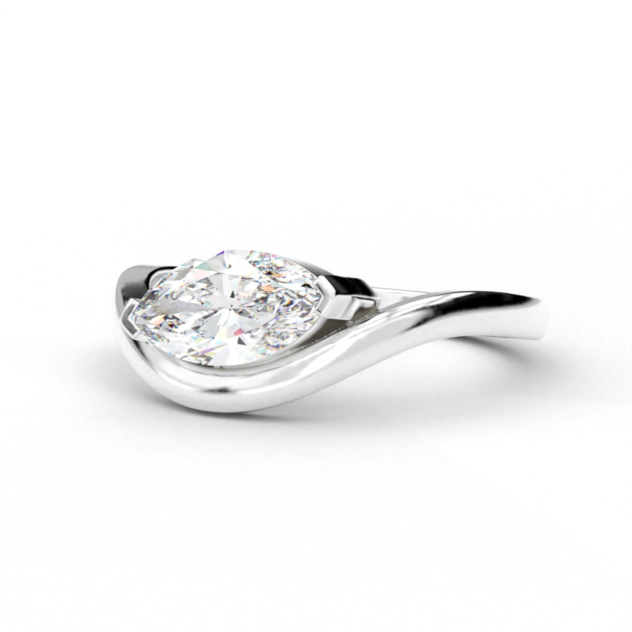 1 Ct Marquise Cut Diamond Solitaire Ring with Curved Band Design