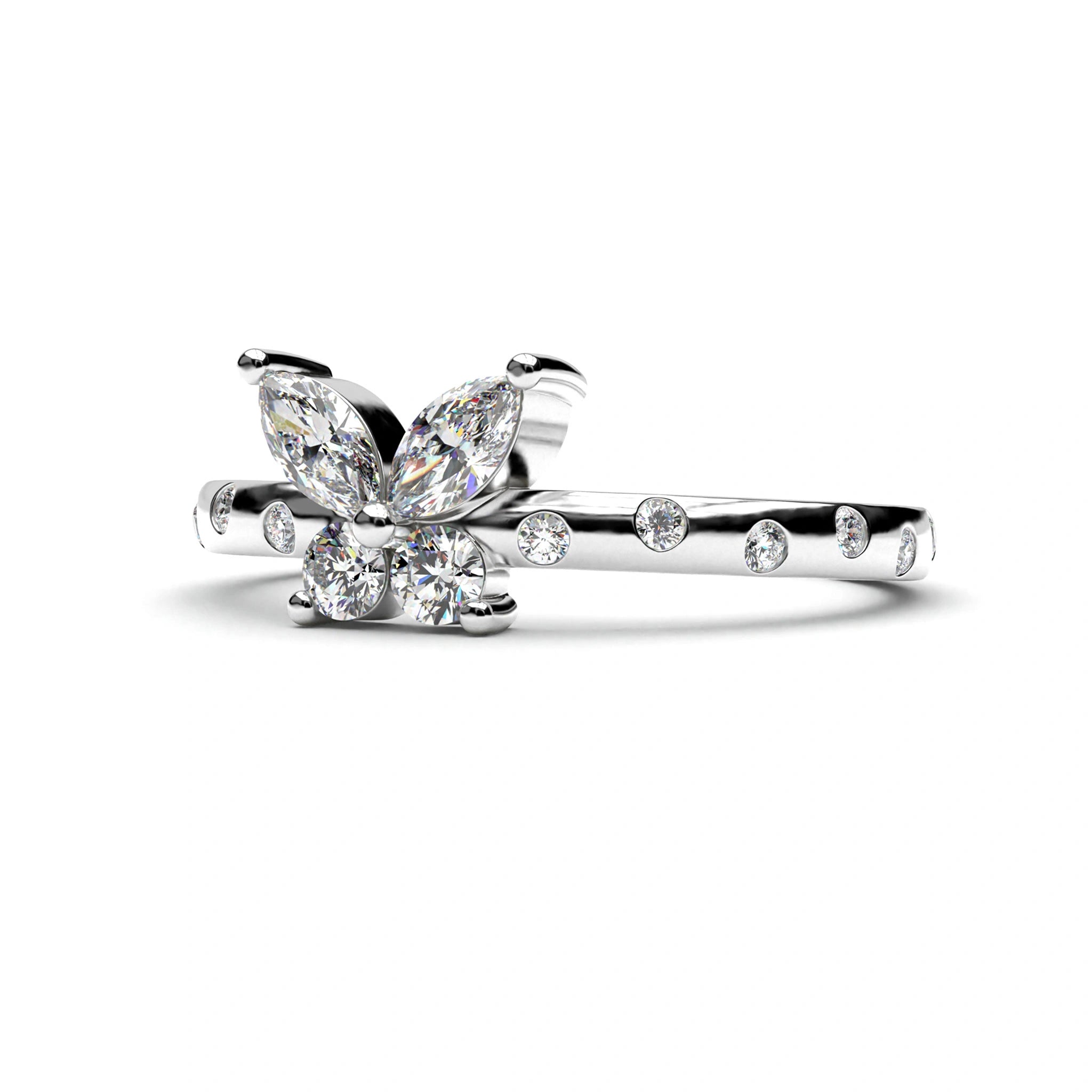 0.54 Ct Butterfly Marquise Diamond Promise Ring with Pavé Accent Band