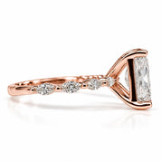 Side view of 2.50 Ct Radiant cut diamond ring with marquise side stones