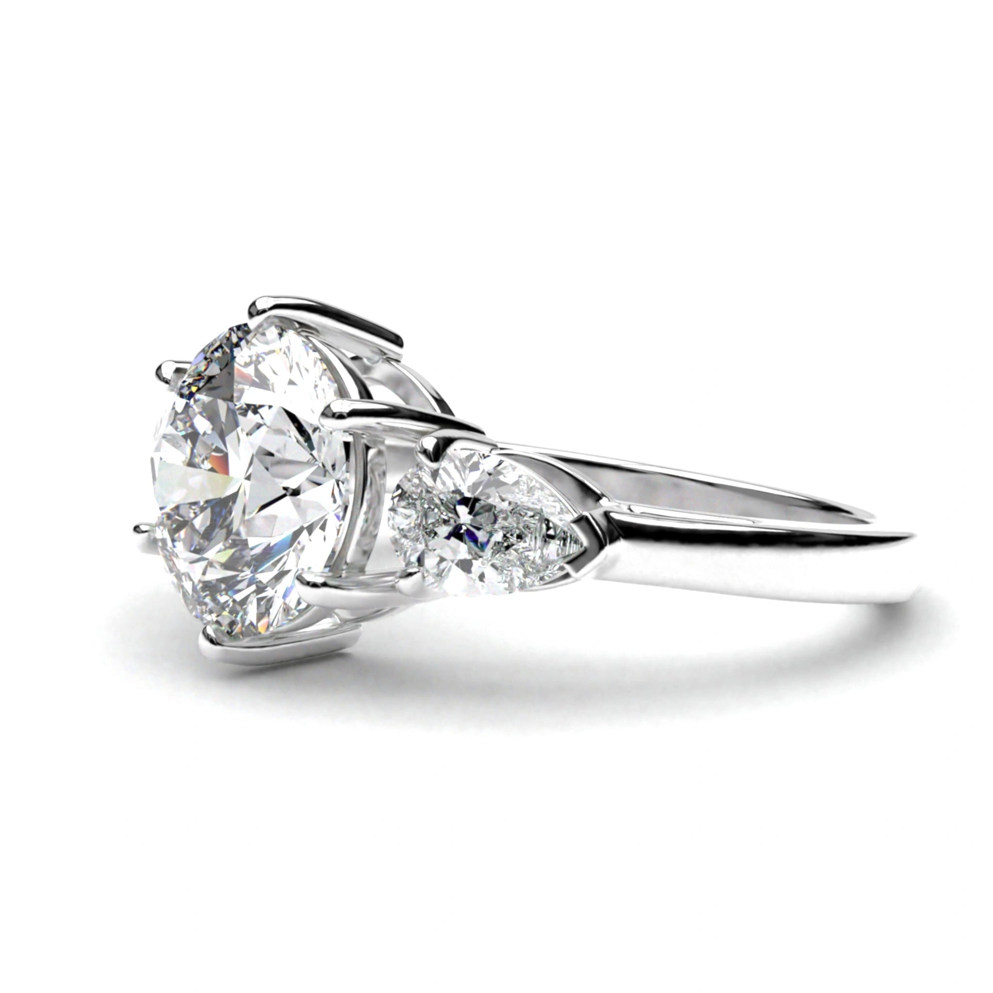 3.75 Ct Three Stone Lab Diamond Ring with Pear Side Stones