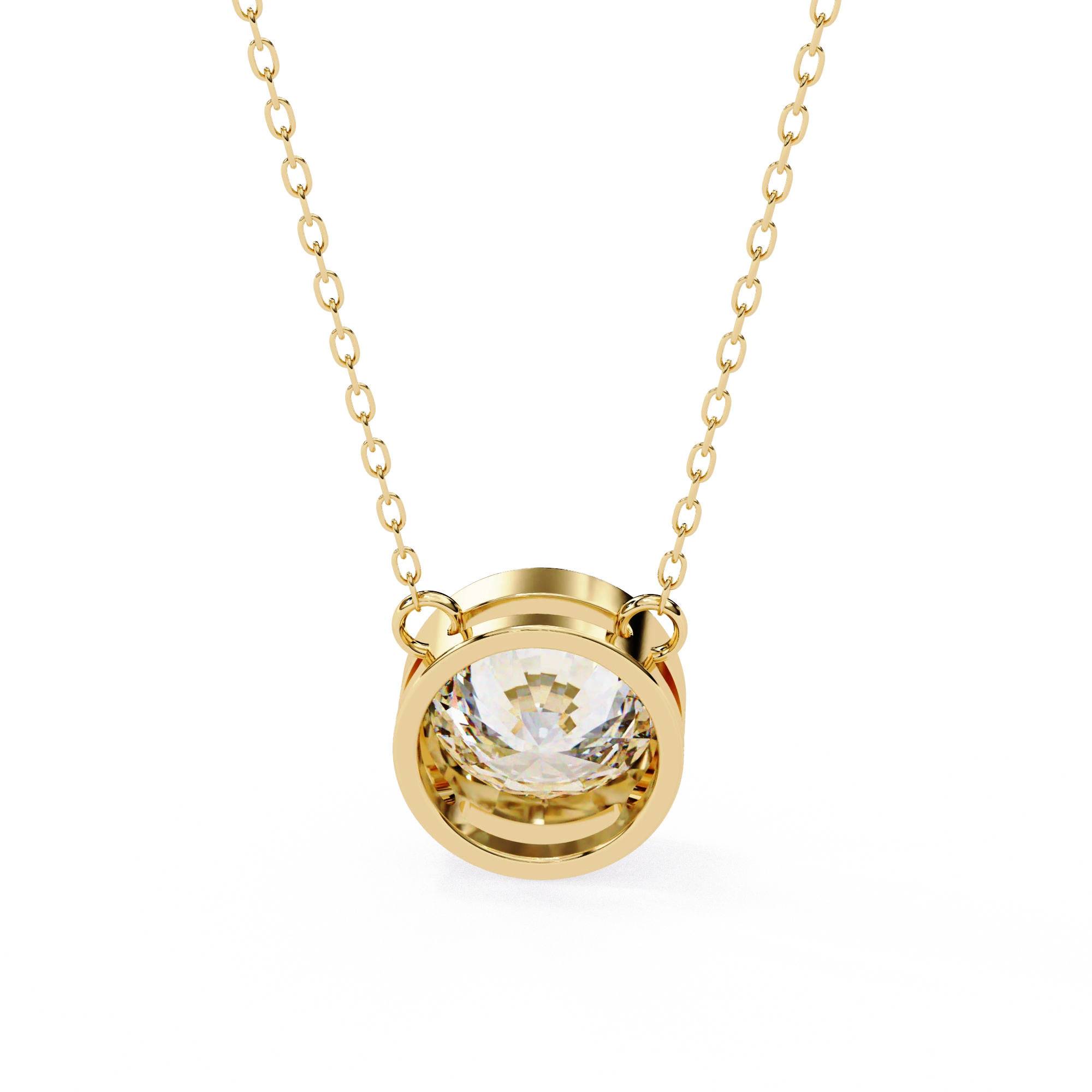 1.50ct Round Cut Bezel Set Lab Diamond Necklace in Yellow Gold