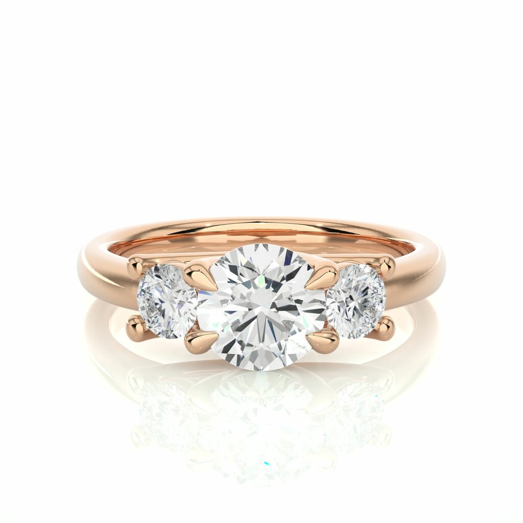 1.40 Ct Round Cut Three Stone Lab Grown Diamond Engagement Ring in White Gold Rose Lab Diamond Engagement Rings