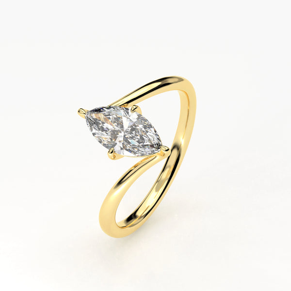 1 Ct Marquise Diamond Gold Ring with Modern Open Band