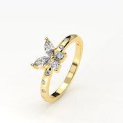 Angled View OF 0.54 Ct Butterfly Marquise Diamond Promise Ring with Pavé Accent Band