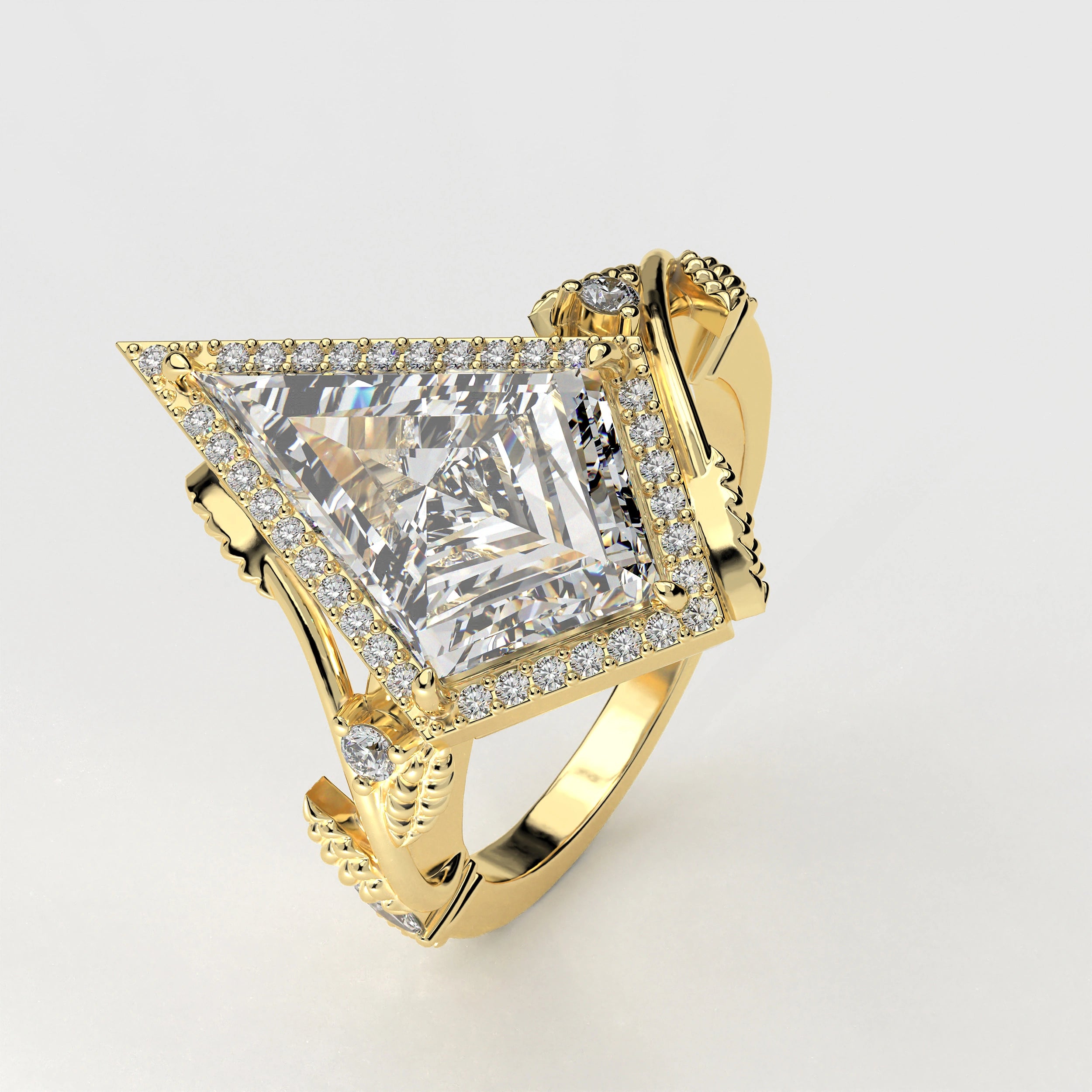 Angled view of 2.88ct Kite Shape Halo Lab Created Diamond Engagement Ring