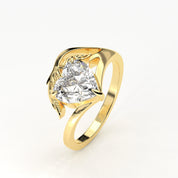 Angled View Of 2ct Heart Shape Lab Grown Diamond Ring with Nature Inspired Leaf Design