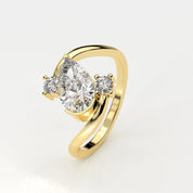 Angled View Of 1.92ct Pear Shape Lab Grown Diamond Bypass Ring with Curved Split Band