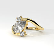 Side View Of 1.92ct Pear Shape Lab Grown Diamond Bypass Ring with Curved Split Band