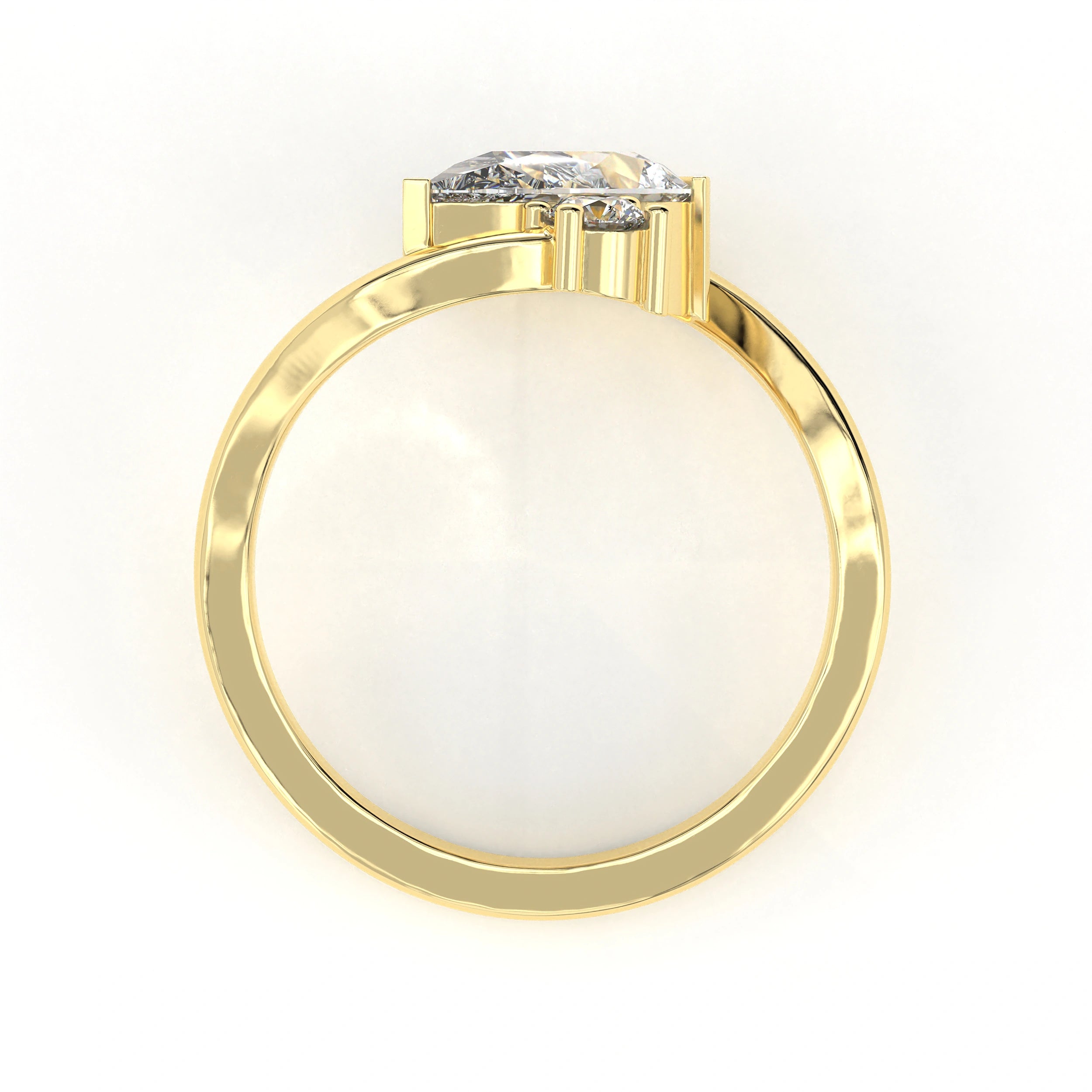 Metal View Of 1.92ct Pear Shape Lab Grown Diamond Bypass Ring with Curved Split Band