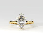 Front View Of 0.61 carat Lozenge Shape Halo Diamond Ring with Vintage Cluster Frame