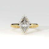 0.61 carat Lozenge Shape Halo Diamond Ring with Vintage Cluster Frame
