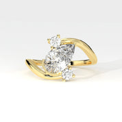 Front View Of 1.92ct Pear Shape Lab Grown Diamond Bypass Ring with Curved Split Band