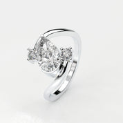 Angled View Of 1.92ct Pear Shape Lab Grown Diamond Bypass Ring with Curved Split Band