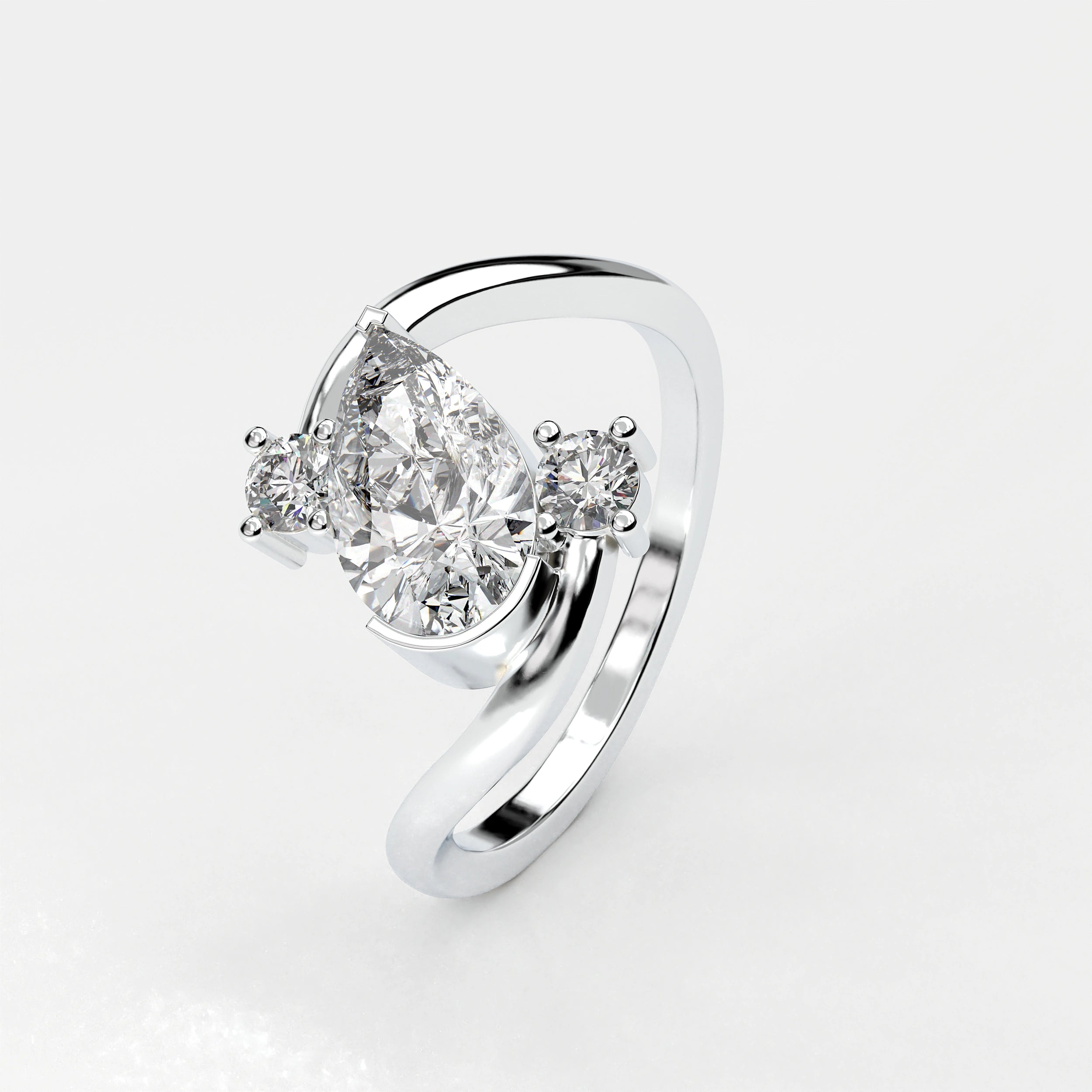 Angled View Of 1.92ct Pear Shape Lab Grown Diamond Bypass Ring with Curved Split Band