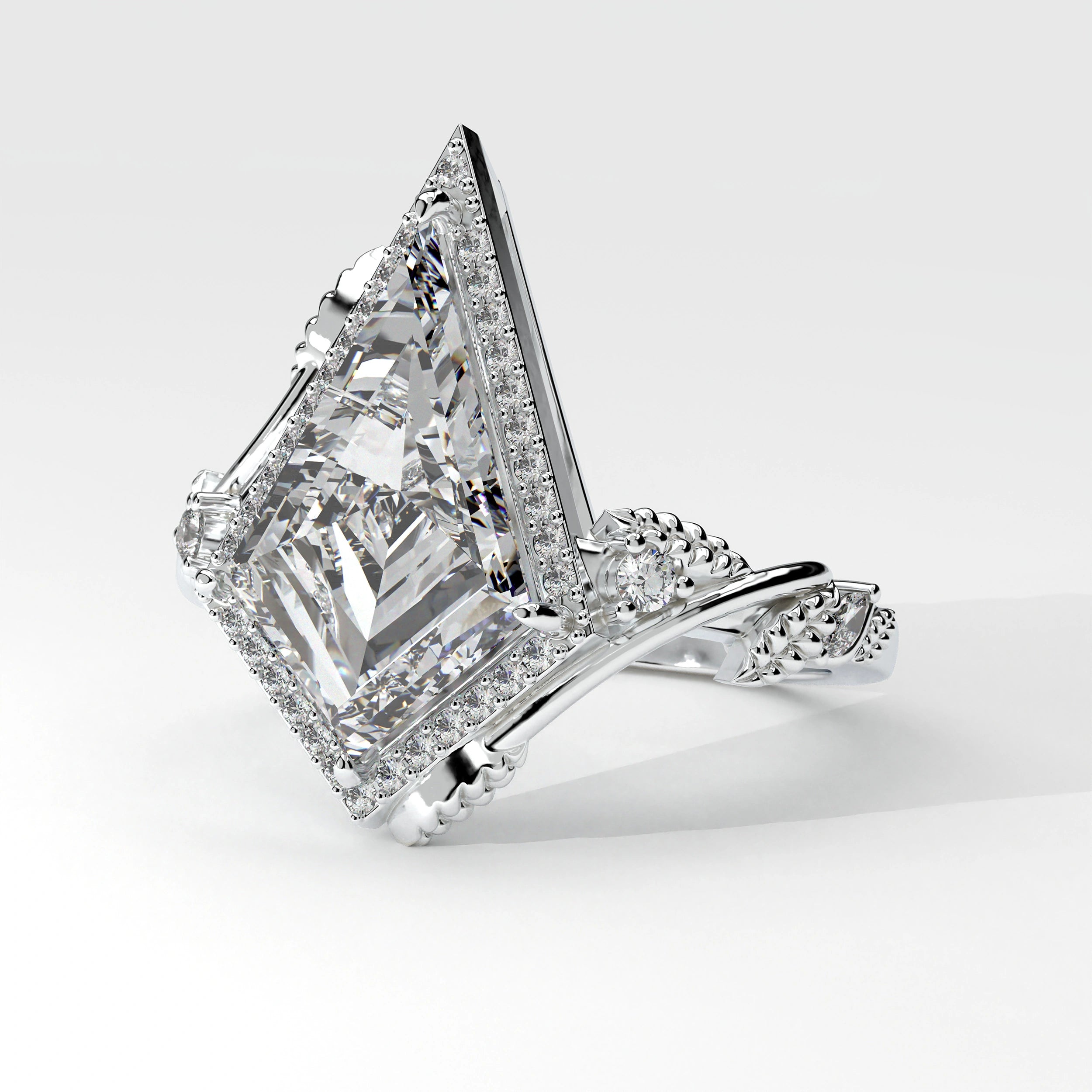 Side view of 2.88ct Kite Shape Halo Lab Created Diamond Engagement Ring