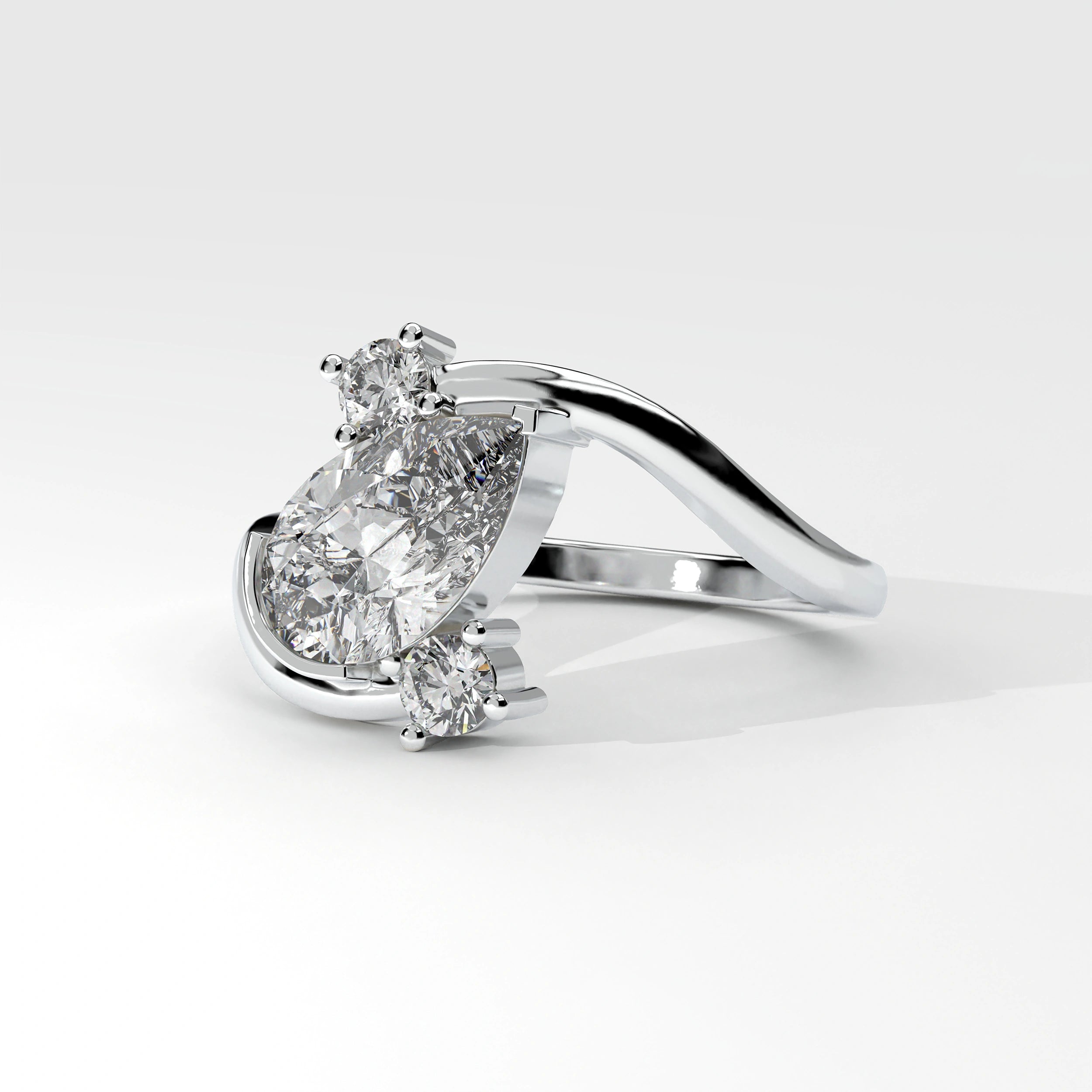 Side View of 1.92ct Pear Shape Lab Grown Diamond Bypass Ring with Curved Split Band