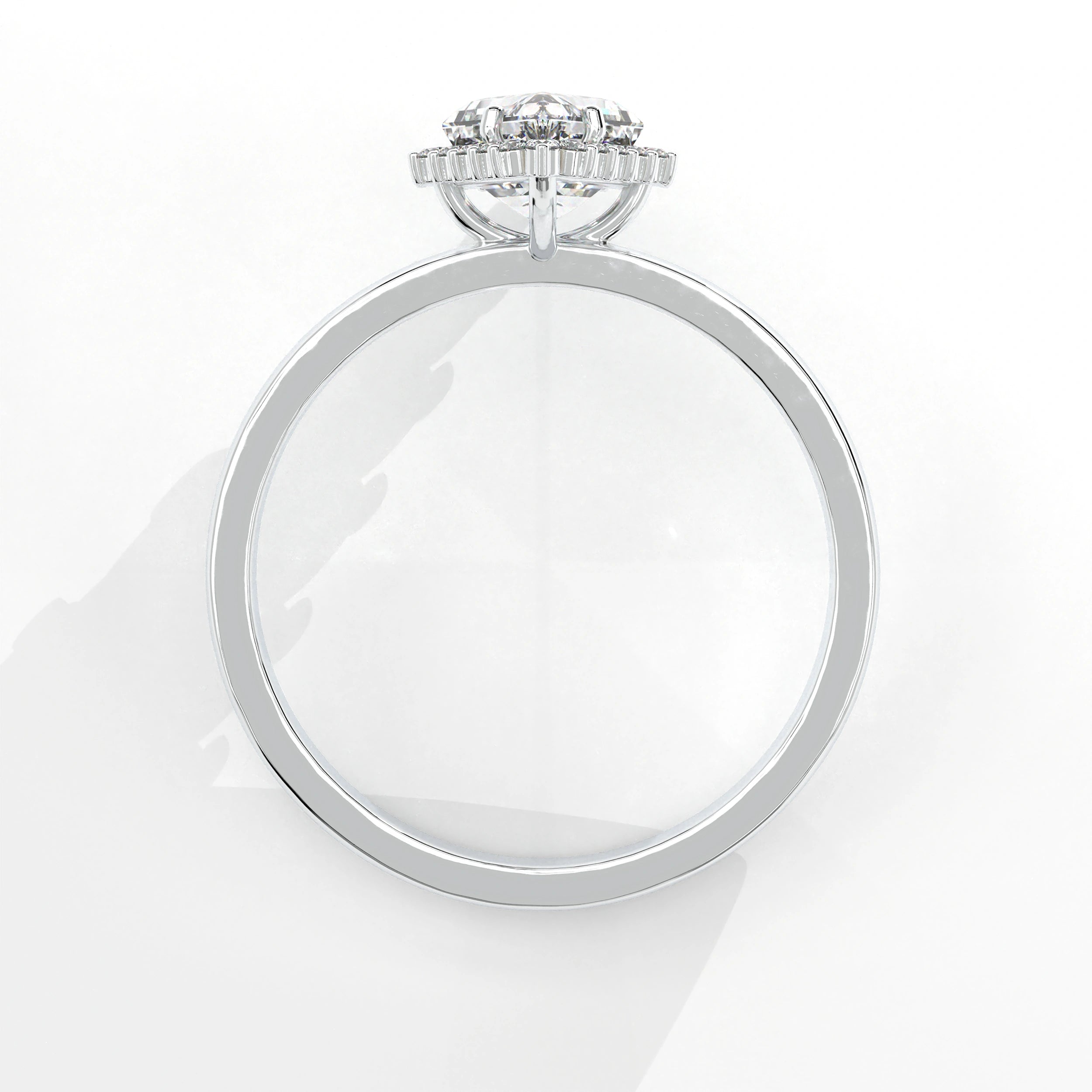 Metal View Of 0.61 carat Lozenge Shape Halo Diamond Ring with Vintage Cluster Frame