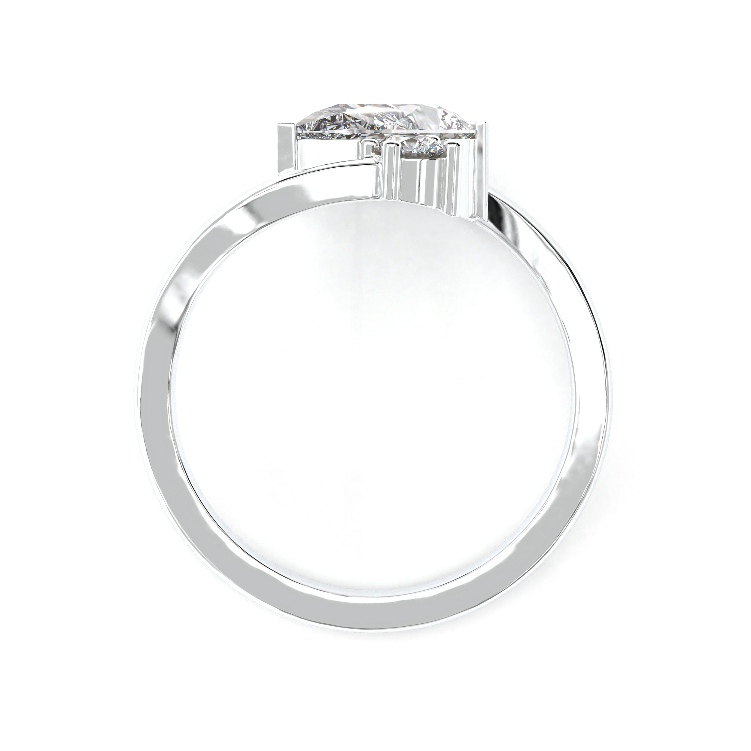 Metal View Of 1.92ct Pear Shape Lab Grown Diamond Bypass Ring with Curved Split Band