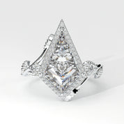 Front View Of 2.88ct Kite Shape Halo Lab Created Diamond Engagement Ring