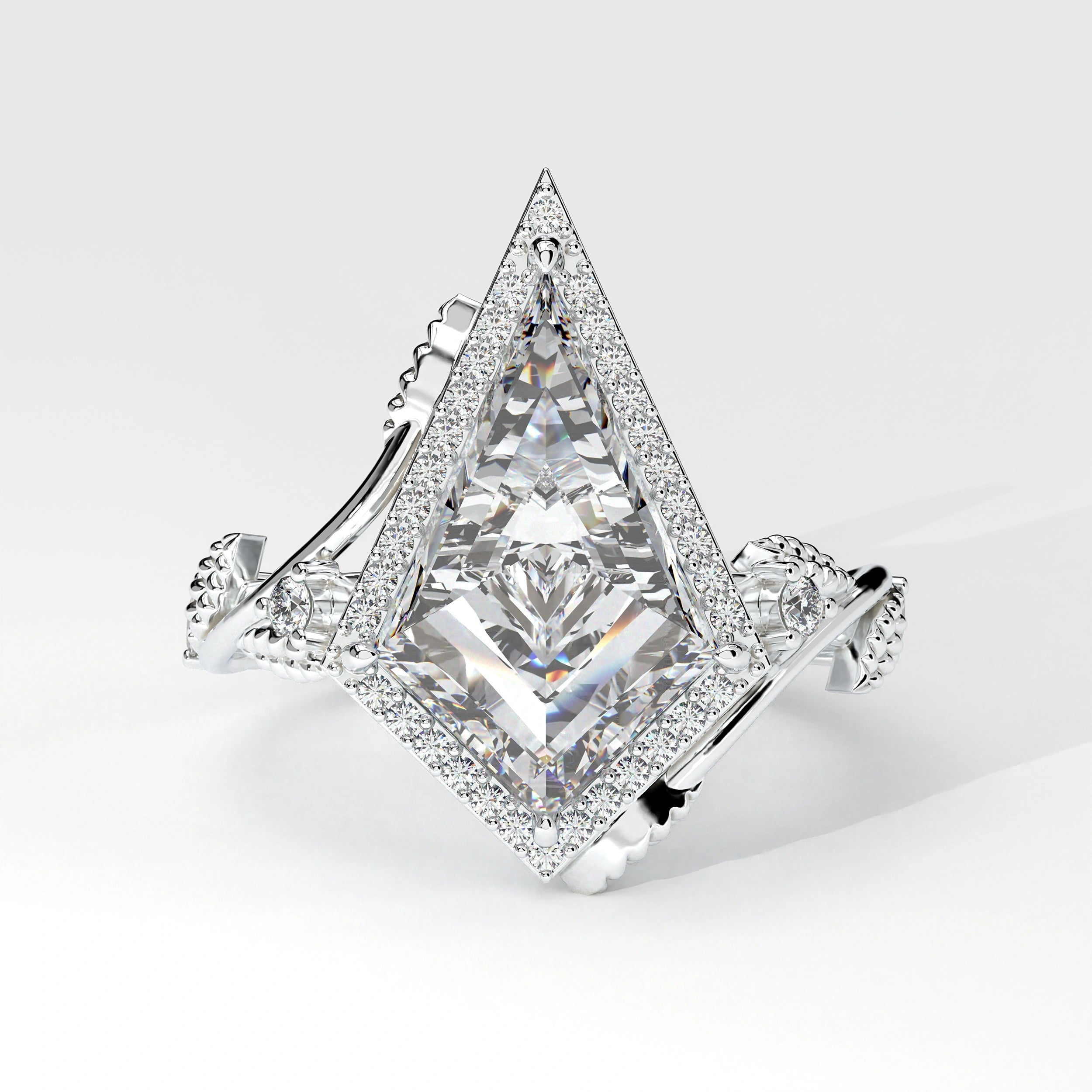 Front View Of 2.88ct Kite Shape Halo Lab Created Diamond Engagement Ring