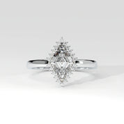 Front View Of 0.61 carat Lozenge Shape Halo Diamond Ring with Vintage Cluster Frame